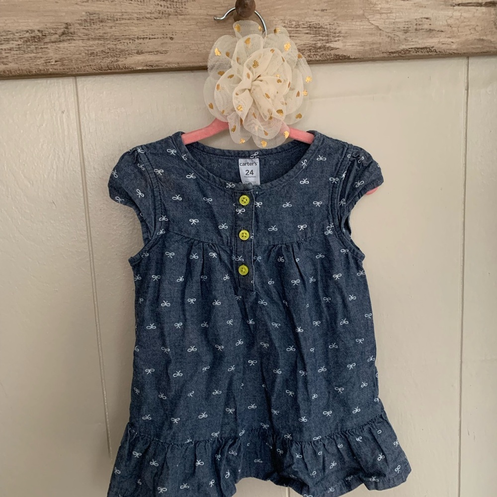 Carter's Denim Blue Dress with Bicycle Pattern